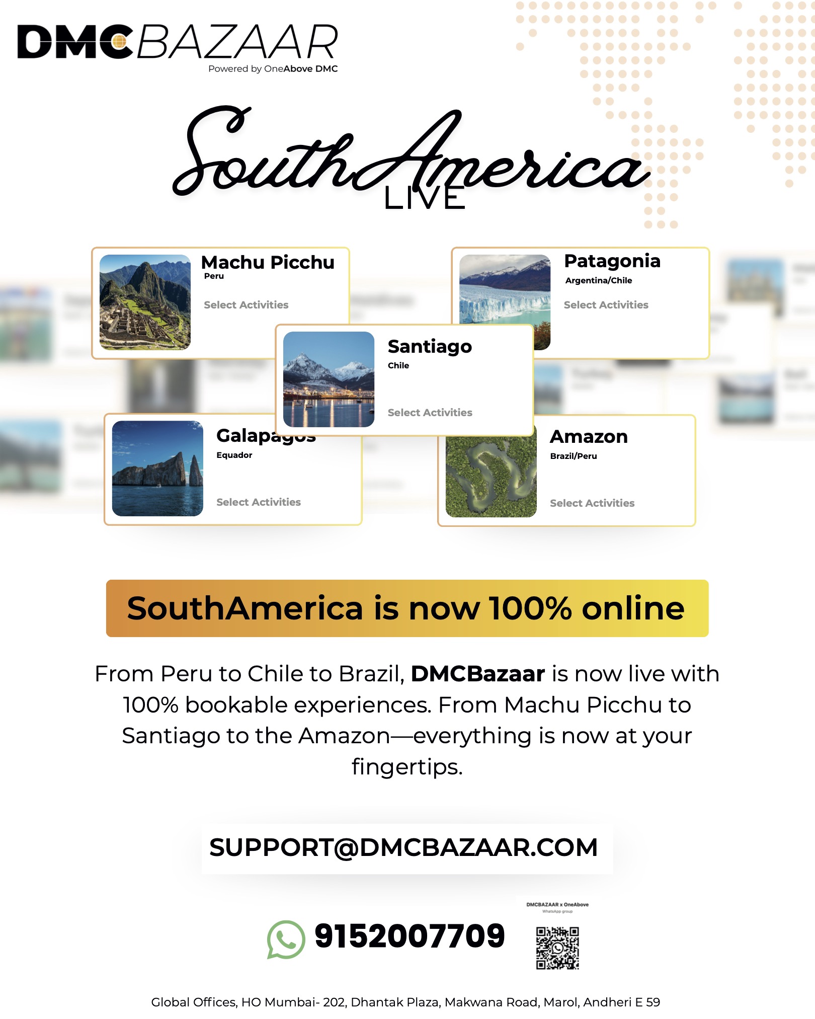 South America for Indian Travel Agents: Now Live on DMCBazaar with One Above