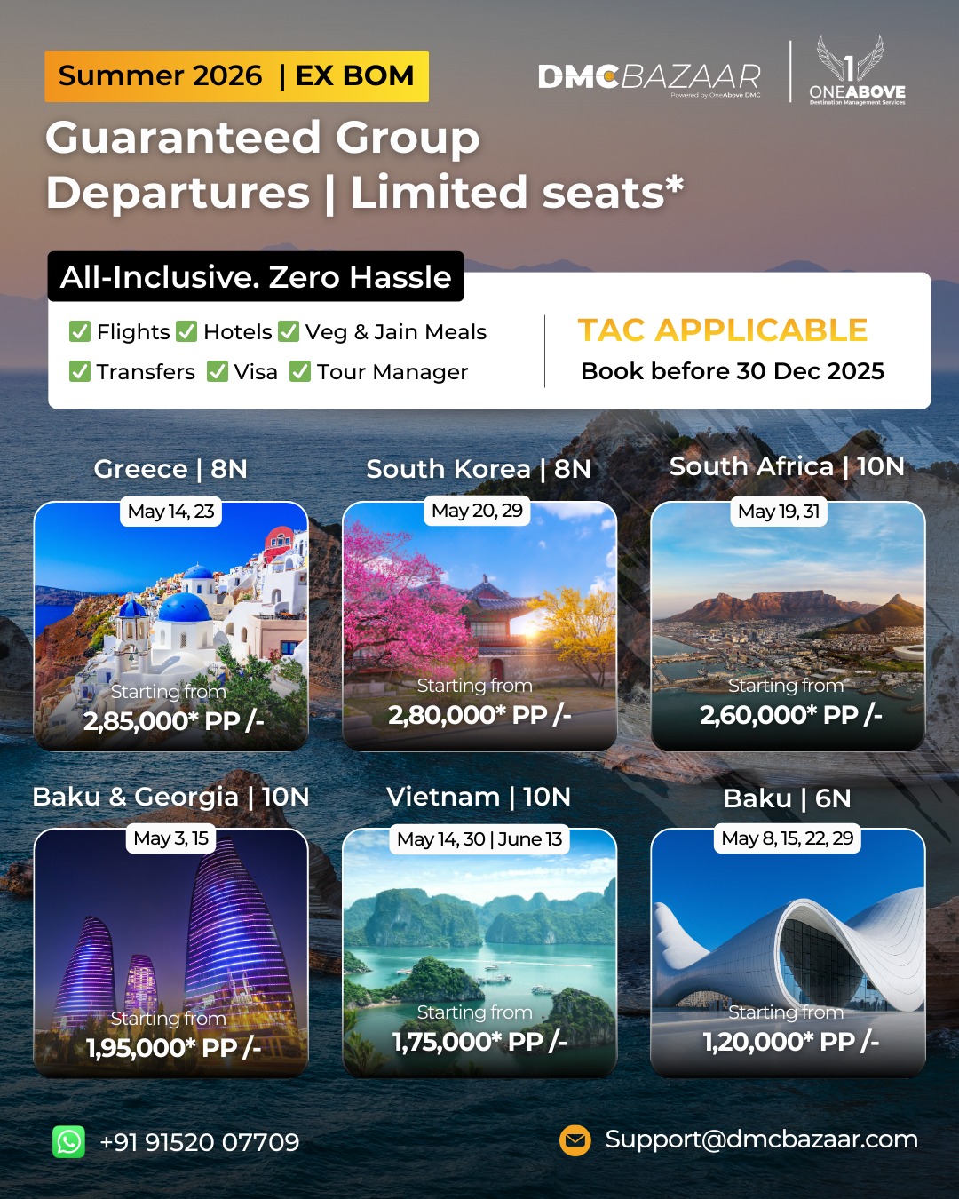 Summer 2026 Fixed Group Departures from Mumbai | Guaranteed Tours for Travel Agents
